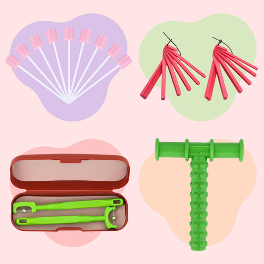 Bite Blocks and Chewy Tubes and Oral Swab Pink and Bite Blocks Red