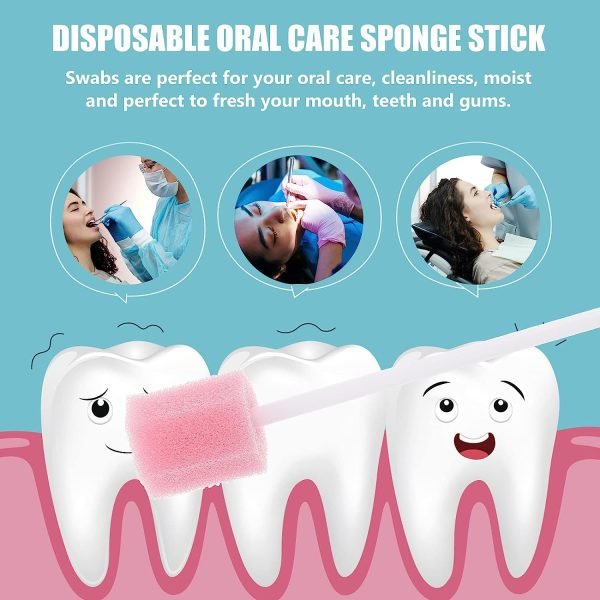 Disposable Oral Care Sponge Swabs(100 pcs Pink) - Image 2